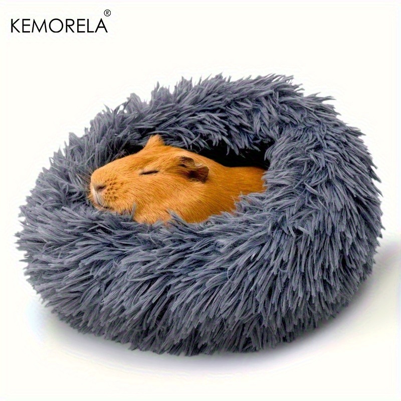 KEMORELA 1pc Ultra-Soft Plush Small Pet Nest - Cozy, Warm Hamster Sleeping Bed with Non-Slip Bottom & Insulated Padding, Perfect for Guinea & Small Animals, Round Light Blue Fluffy Design