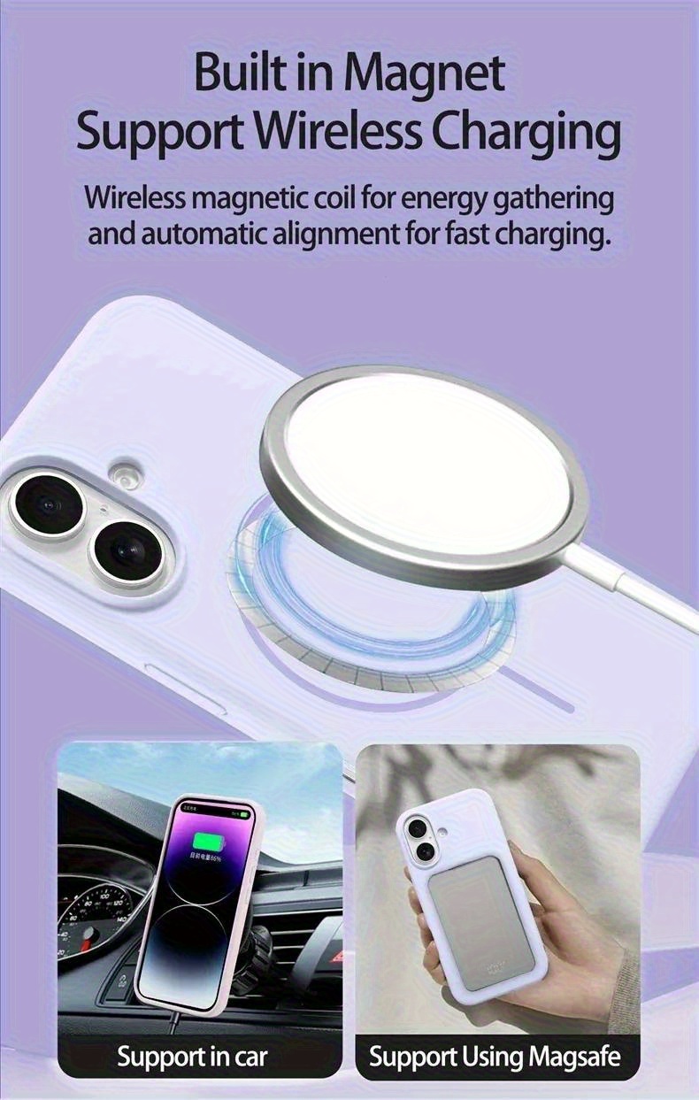 Durable Magnetic Wireless Charging Phone Case in Solid Colors, Featuring a Frosted Finish That Resists Fingerprints, Compatible with iPhone 16 Pro Max, 15, 14 Plus, 13, 12, And