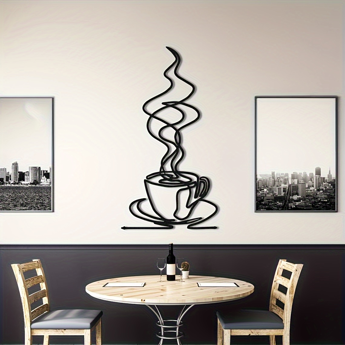 TEMU Metall Coffee Cup Wall Art Sculpture - 21.08x39.88cm Rotating Minimalist Line Art, Black Coffee Lover Kitchen Decor Gift, Decoration And