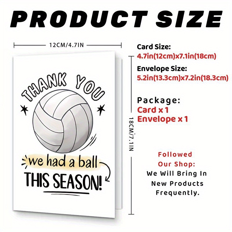 TEMU 1pc Funny Volleyball Thanks Card With Envelope - "thank You For A !" Design, -of-season Farewell Gift For & , Volleyball Gifts