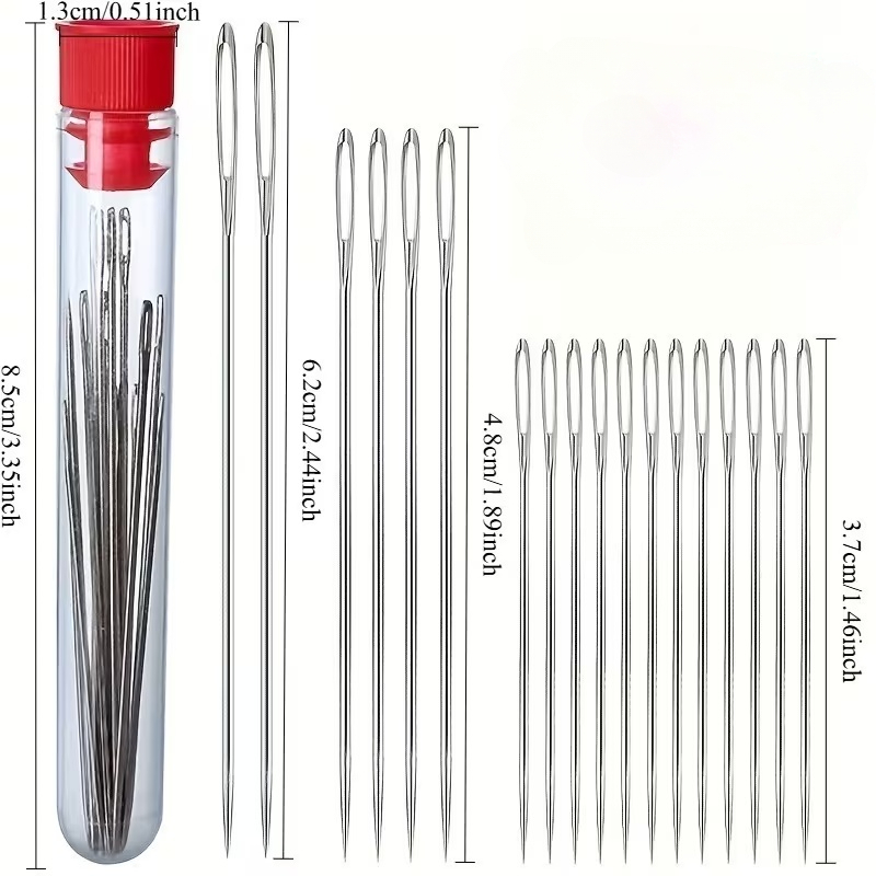 20pcs Large-eye Hand Sewing Needle Set With Thimble Threader, Household Sewing Needles For The Elderly, Large-eye Steel Embroidery Needles, With Needle Tube (red And Blue Random)