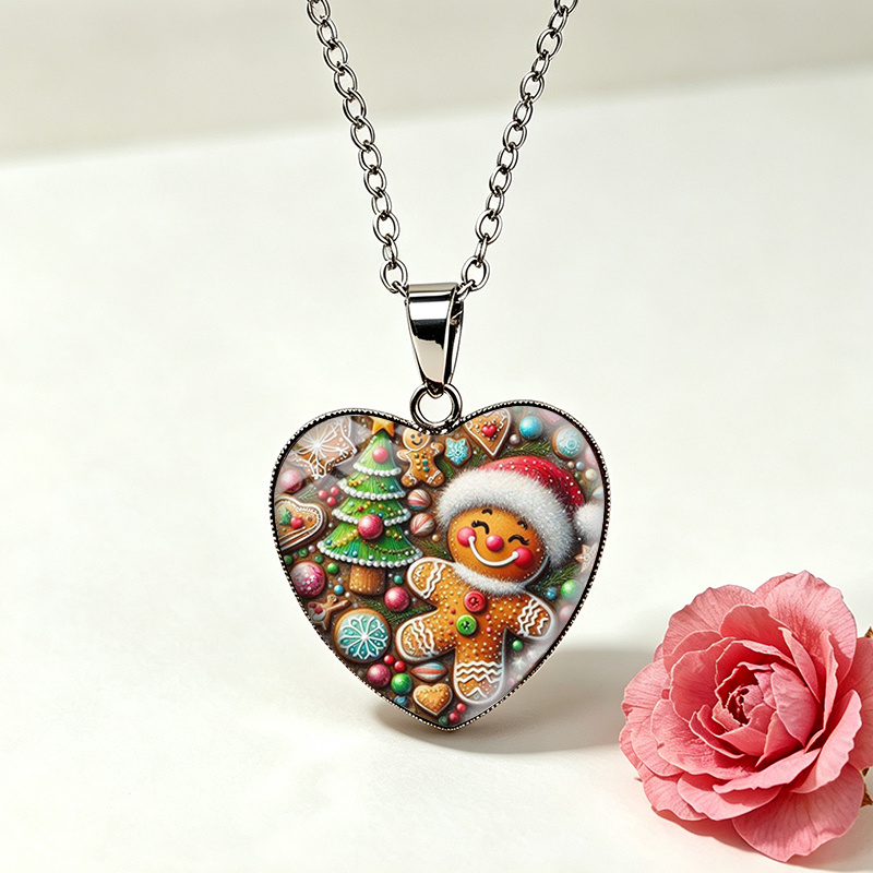 TEMU 1pc Pendentif Coeur Arbre de Noël Homme d' de cœur avec chaîne en acier inoxydable, bijou unisexe pour hommes et femmes