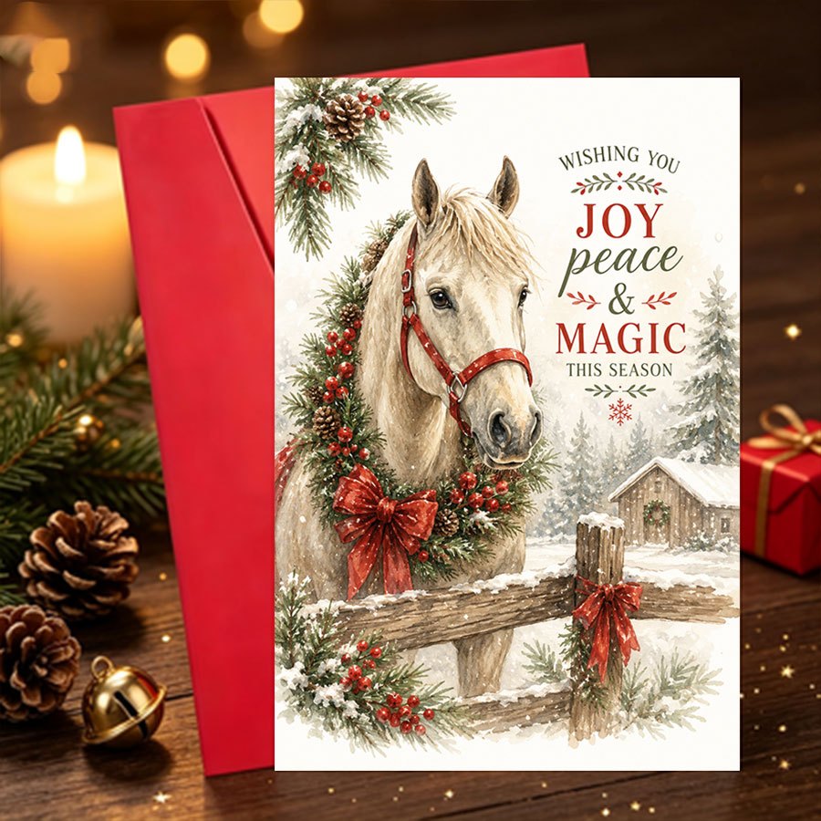 TEMU 1 Set Christmas Greeting Card Horse-themed Christmas Greeting Card For Adults Ideal For Sending Holiday Wishes In Winter Scenes