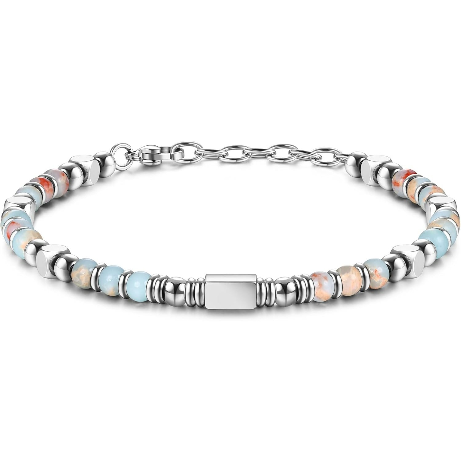 Image of 1piece Beaded Bracelets For Women Men Stainless Steel Bracelet Pink Friendship Anxiety Bracelet Jewellery 4mm