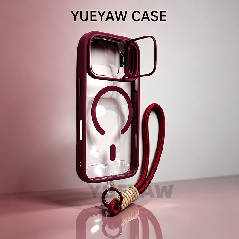 TEMU Funda para teléfono: Juego de 3 piezas (1 funda + 1 cordón + 1 lente) - Funda magnética transparente con soporte para lente de cámara, cubierta