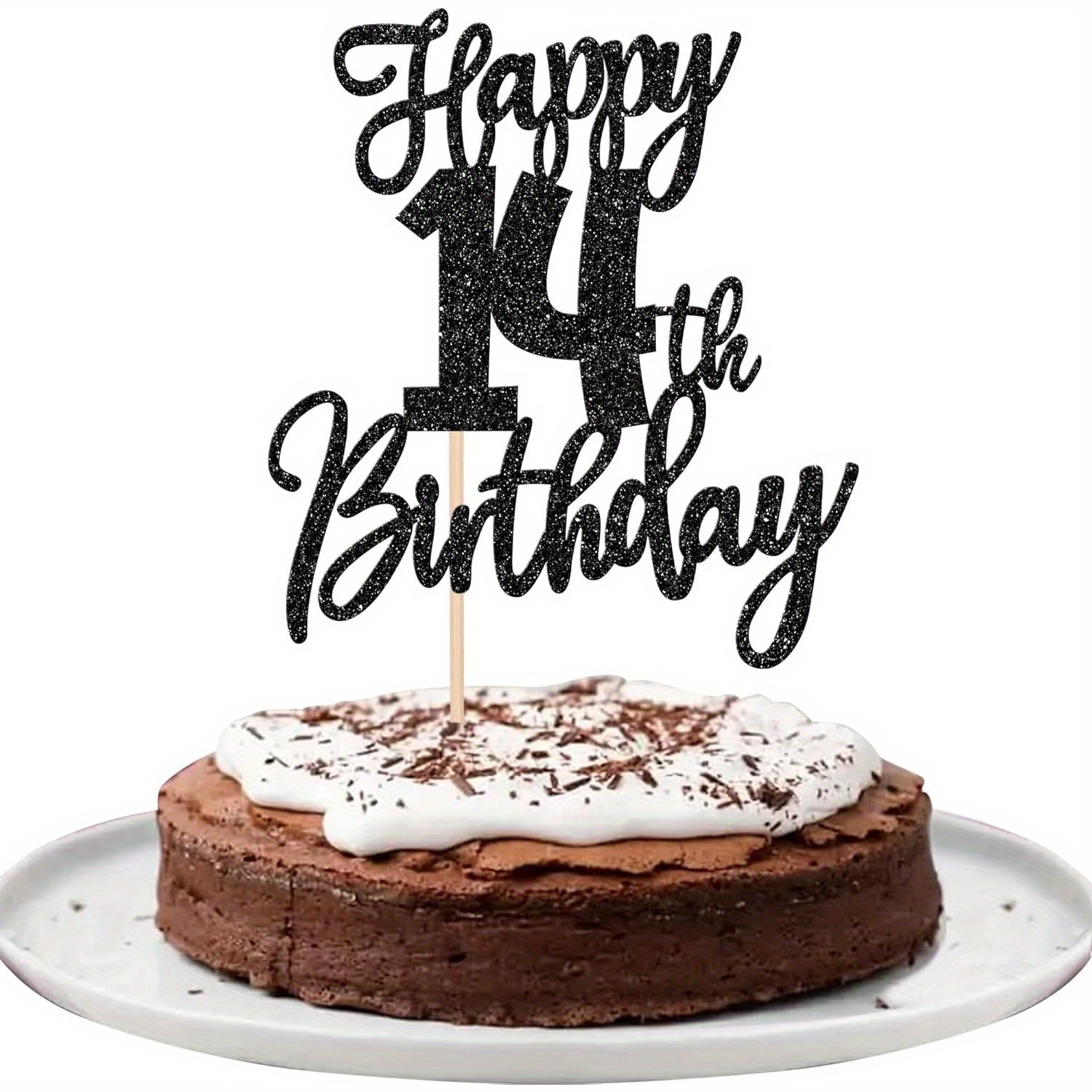1pc Black Stylish 14th Birthday Cake Topper - Greetings 14 Fourteen Cake Decoration For Teen Celebration