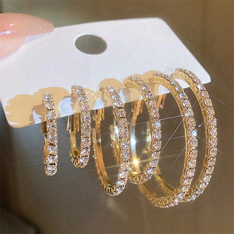 E-shop 3 Paar Vintage Flash Große Mittlere Kleine Ohrringe Set Damenmode Premium Auffällige Ohrringe Damen Accessoires