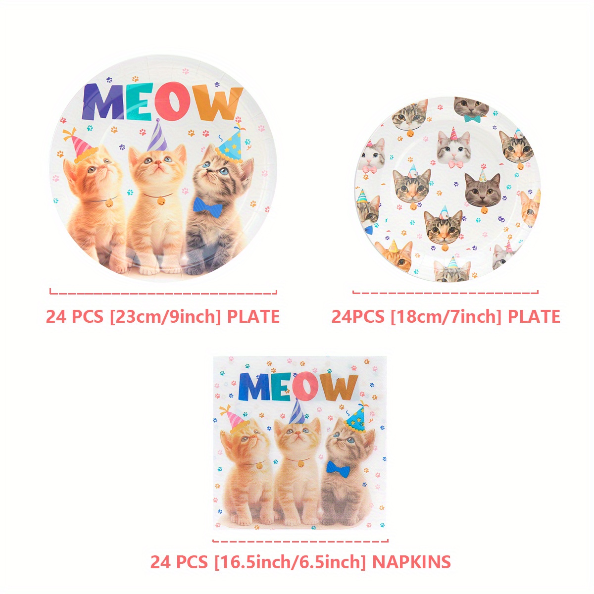 Image of 72pcs/set Disposable Tableware, Cat Pattern Disposable Paper Plates And Napkins, Party Birthday Paper Plates And Napkins, Suitable For Birthday Parties And Gift- Parties