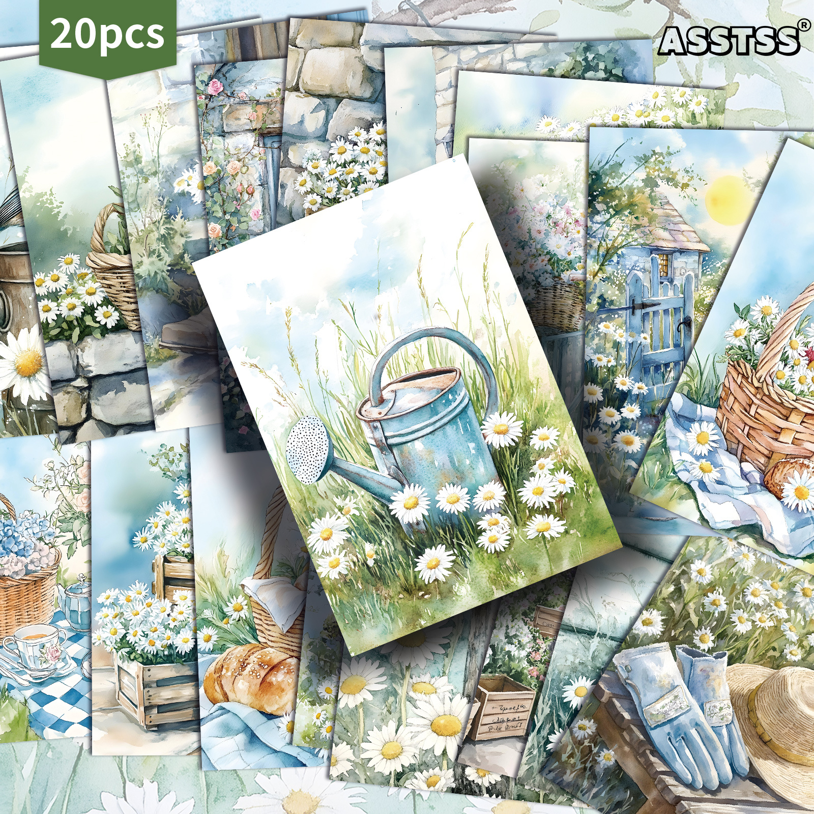 TEMU 20-pack Asstss Vintage Daisy Gift Cards - 4x6 Inches Retro Junk Journal Paper Classic Pinup Illustrations Collectible Decorative Painting Cards