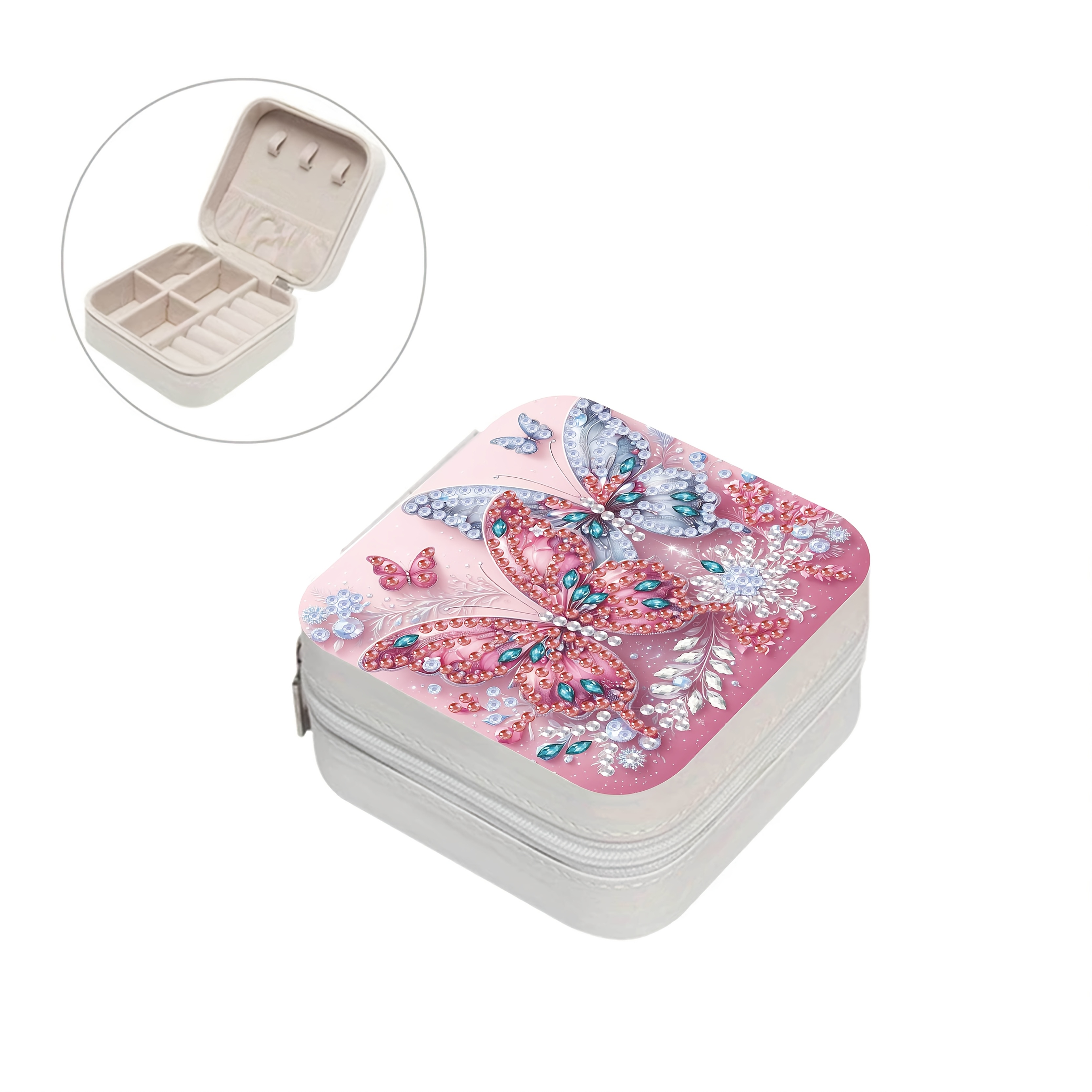 TEMU Popular 1pc Diy Pink Design Diamond Painting Jewelry Box, Diy Diamond Painting Art Kit, Round And Irregular Shaped Diamonds, Portable Jewelry