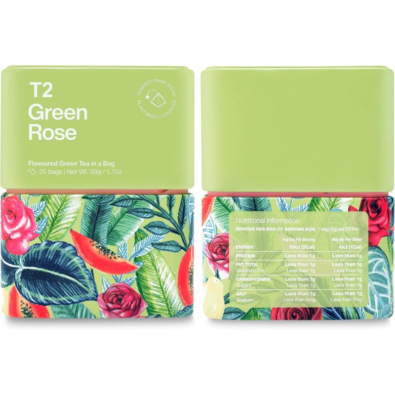 25 Count Green Rose Green Teabags in Tin | Flavoured Green Tea in a, Contains Other Tree Nuts