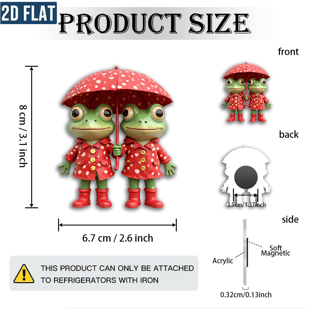 TEMU 1pc Flat 2d Acrylic Refrigerator Magnet, Depicting A Pair Of Cute Frogs Under A Polka Dot Umbrella. Wear Adorable Heart-patterned Raincoats,
