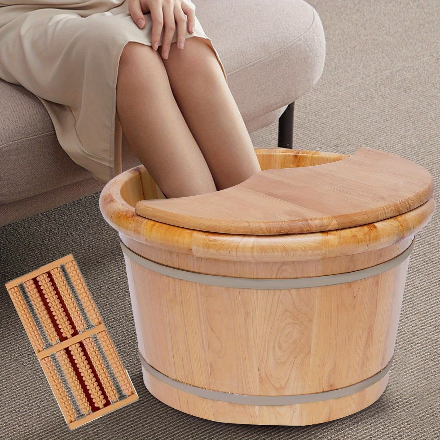 

Yiyibyus Wood Solid Foot Wood Basin, Foot Bath Soak Tub Wooden Foot Basin Solid Cedar Wood Foot Massager Spa With Lid, Massage Roller Foot Soaking Tub Home Foot Washing Bucket Fast Delivery