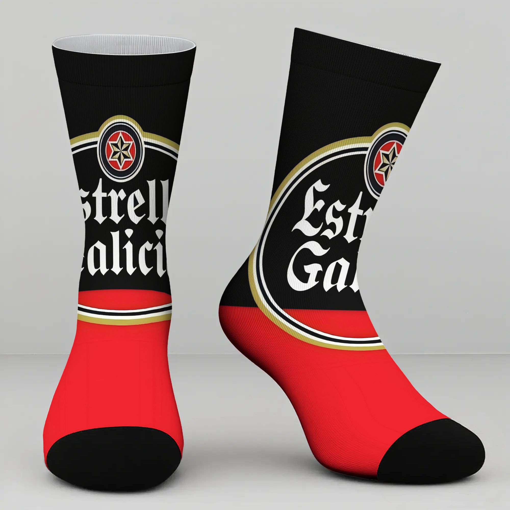 TEMU Calcetines de tubo Estrella Galicia, tejido de punto, cálidos y transpirables, de poliéster y spandex, calcetines de media caña, cómodos, suaves