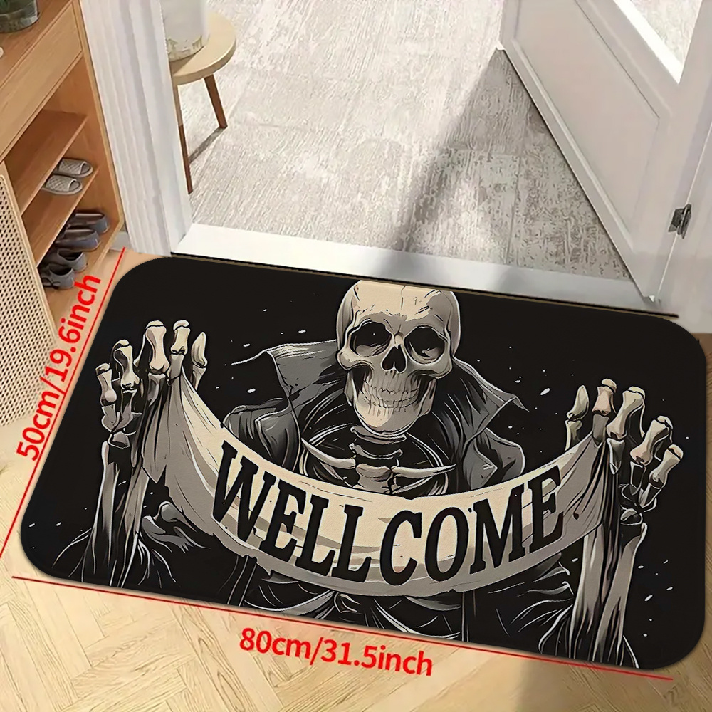 E-shop ., Willkommens-Fußmatte, Polyester-Matte, Horror-Schädel mit Willkommen-Druck, Dekoration für den Hausvorplatz, Außen-/Inneneingangsboden,