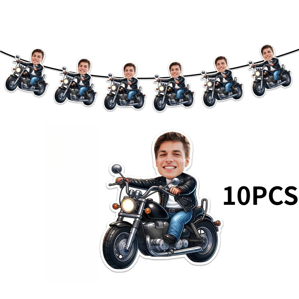 TEMU Custom Motorcycle Photo Banner, Personalized Face Photo With Motorcycle Rider Pattern Wall Hanging Banner Flag, Motorcycle-themed Party