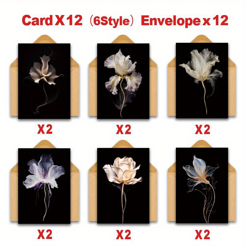 Image of 24pcs Greeting Card Set With Envelopes, 24 Pack Unique Translucent Petals Cards With Envelopes, Elegant Gift Card For Her, Perfect For Birthdays, Thank You Notes And Special Occasions