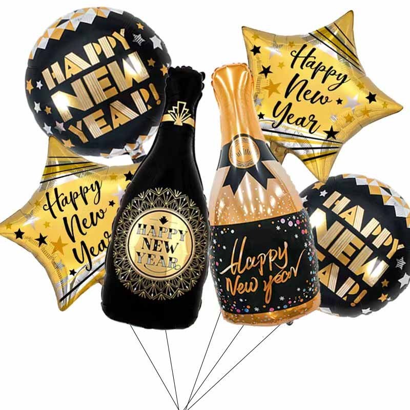 Image of 6pcs New Year's Eve Bottle Balloon Set, Happy New Year Party Atmosphere Decoration, Party Supplies And Props For Gatherings, Indoor And Outdoor Room Decor