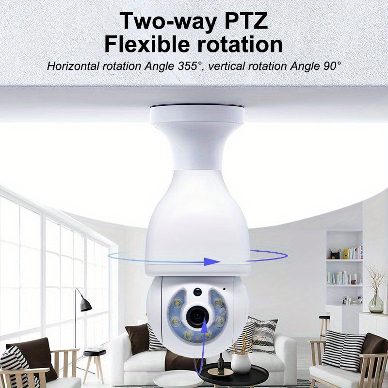 Teruhal Smart Light Bulb Camera - 2MP WiFi Security Cam with PTZ, Motion Tracking & Two-Way Audio, Indoor/Outdoor E27 Compatible, 360° View for Home Safety, TERUHAL details 2