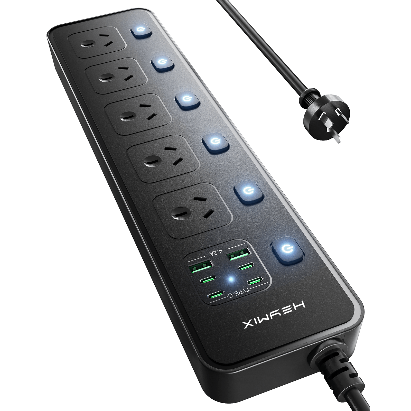 power strip usb with 5 ac outlets power board with individual switch 6 usb c fast charging mountable powerboard with 1 8m extension cord 3250w 13a   protection for home and officeection for home and office