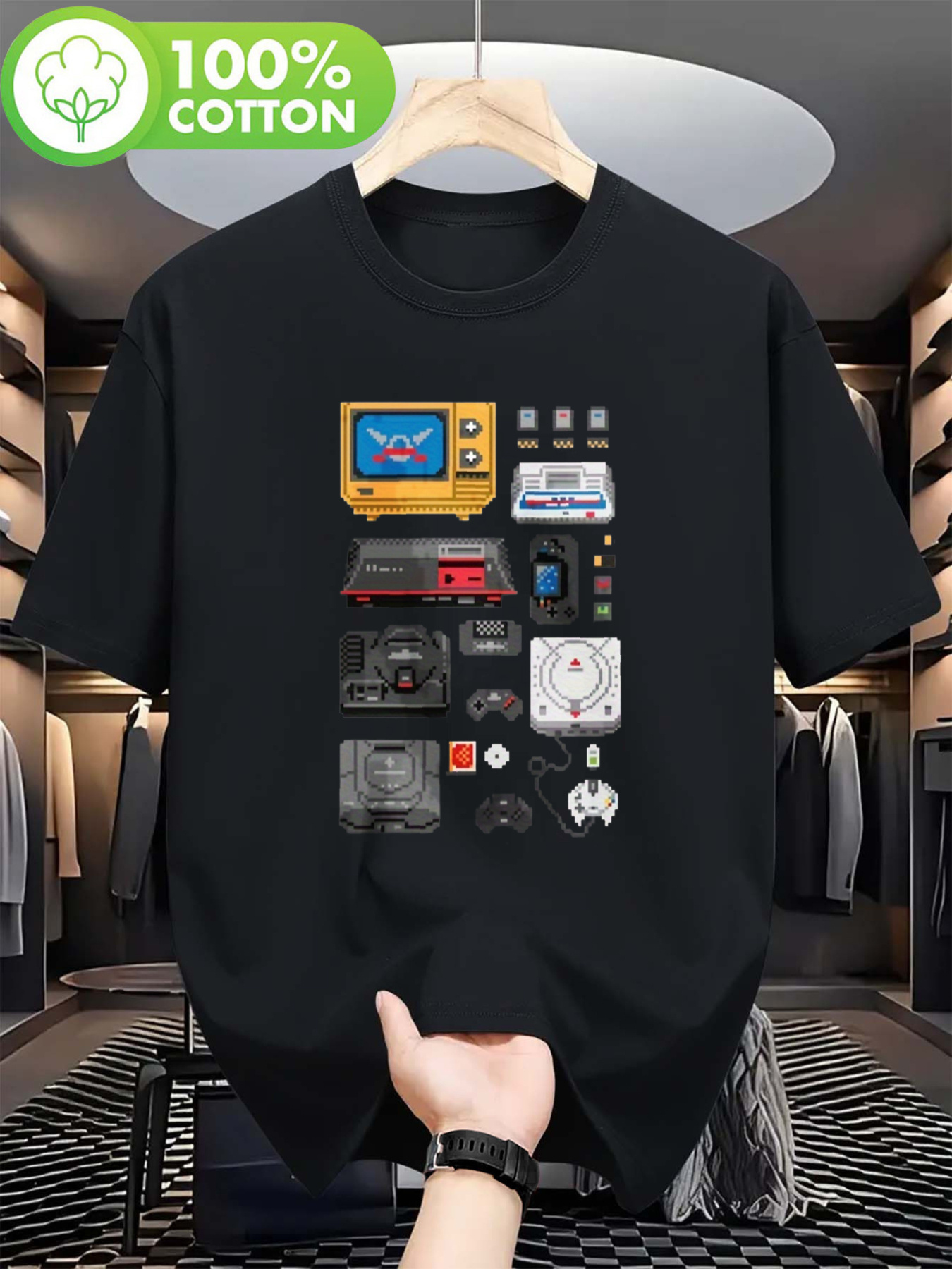 6f04e816367f437d9e8fc42b3836db38-goods.jpeg Herren Retro NES-SNES Spiel T-Shirt | Vintage 8-Bit Controller Icons
