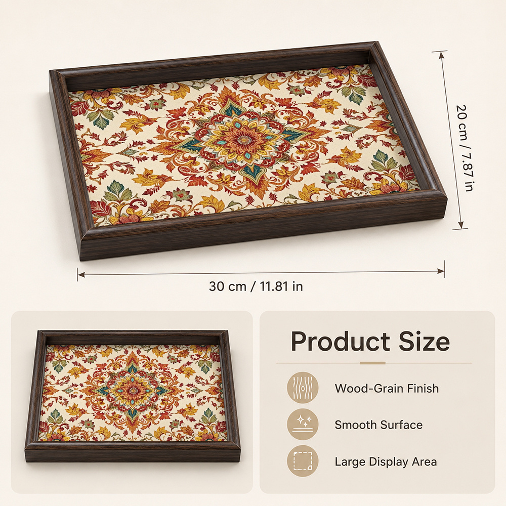 TEMU 1 plateau décoratif rectangulaire rétro en bois, motif floral vintage beige , idéal pour les services de thé, les cosmétiques, les bijoux, , les
