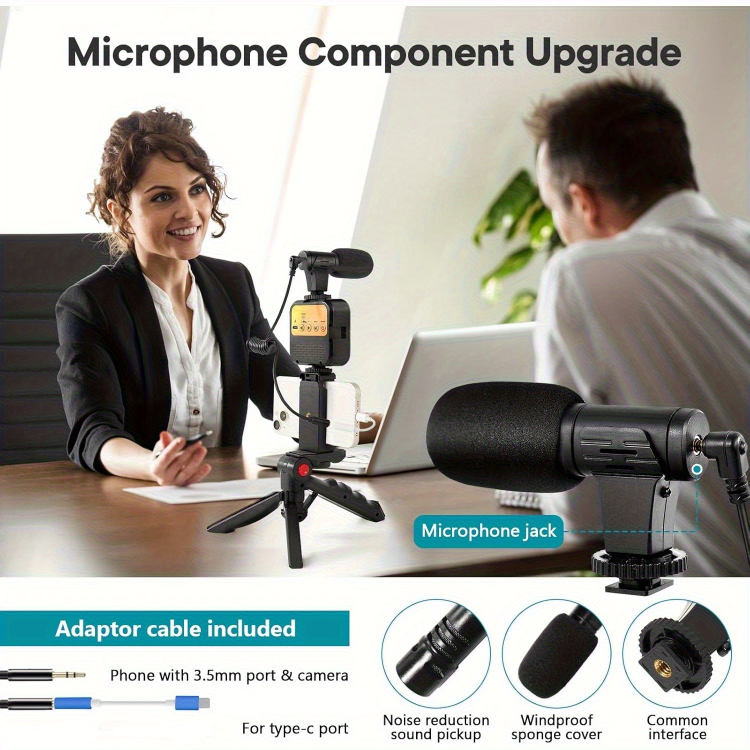 Vlogging Kit for Phone with Mini LED Light, Cardioid Microphone, Phone Clip, and Tripod for Streaming and Content Creation