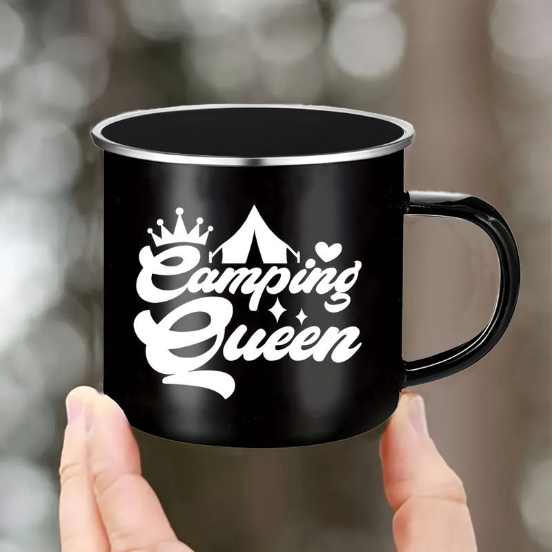 

1 "" 12oz Black Enamel Mug With Tent & - Ideal Gift For Campers & , , Coffee Cup For