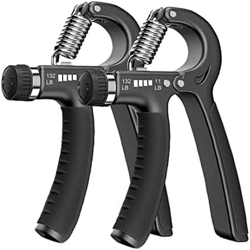 2 pack adjustable grip strength trainer with ergonomic non-slip handle & 11-132 lbs   - heavy duty hand & forearm strengthener for muscle building,   recovery, - durable plastic construction, portable manual operation for home gym, office, travel - ideal for athletes, fitness &   (beginner to advanced) - ideal for    , tennis,, weightlifting training, hand muscle trainer, workout equipment home, wrist strength trainer Product details 1