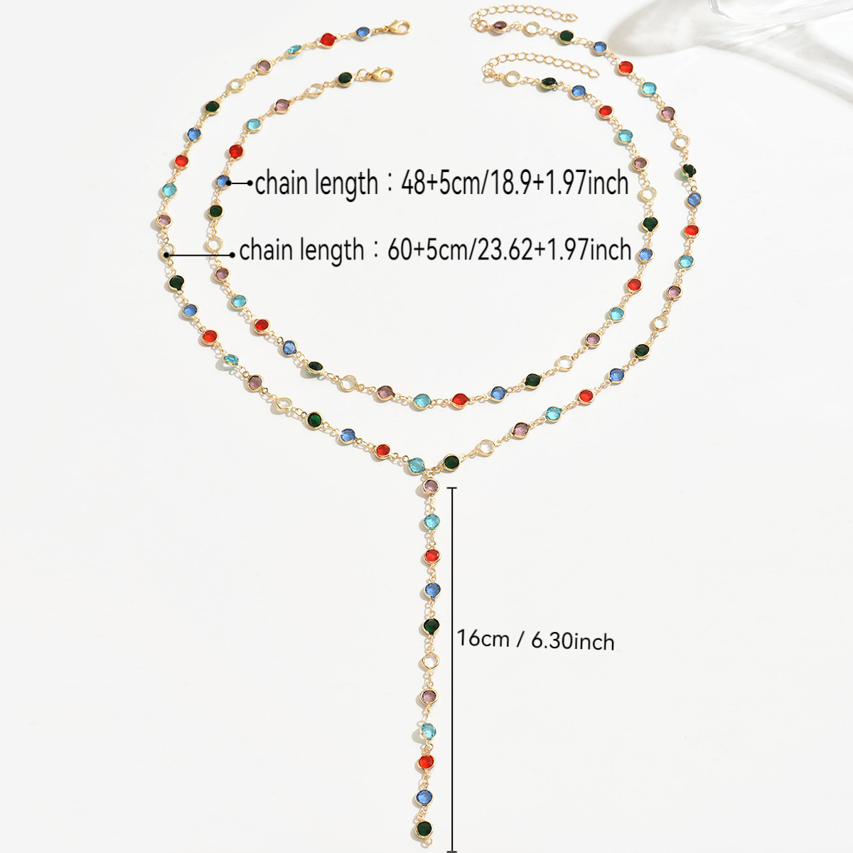 2pcs Bohemian Candy-Colored Double-Layer Adjustable Y-Style Necklace