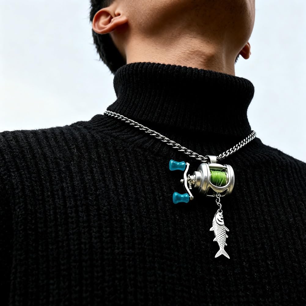 Temu – TEMU Fishing Reel Pendant Necklace- Rotating Fishing Reel Ornament, Gear Keychain, Men’s Backpack Ornament, For Fishing Enthusiasts