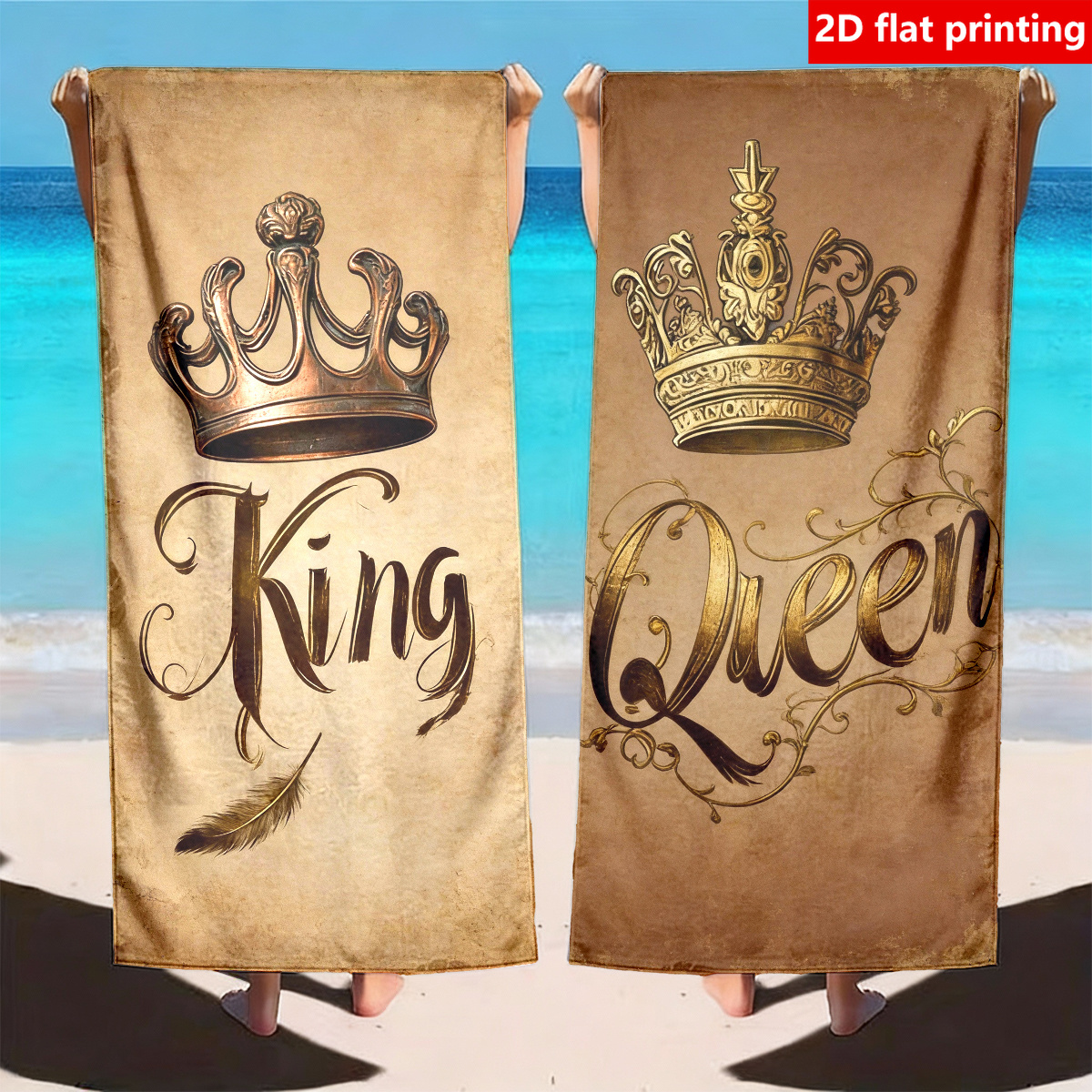 TEMU 2d Flat - 2d Flat - 2d Flat Printing, 2pcs And Queen Couple Beach Towels, Suitable For Sunny Beach And Seaside Towels, Ideal For Surfing,