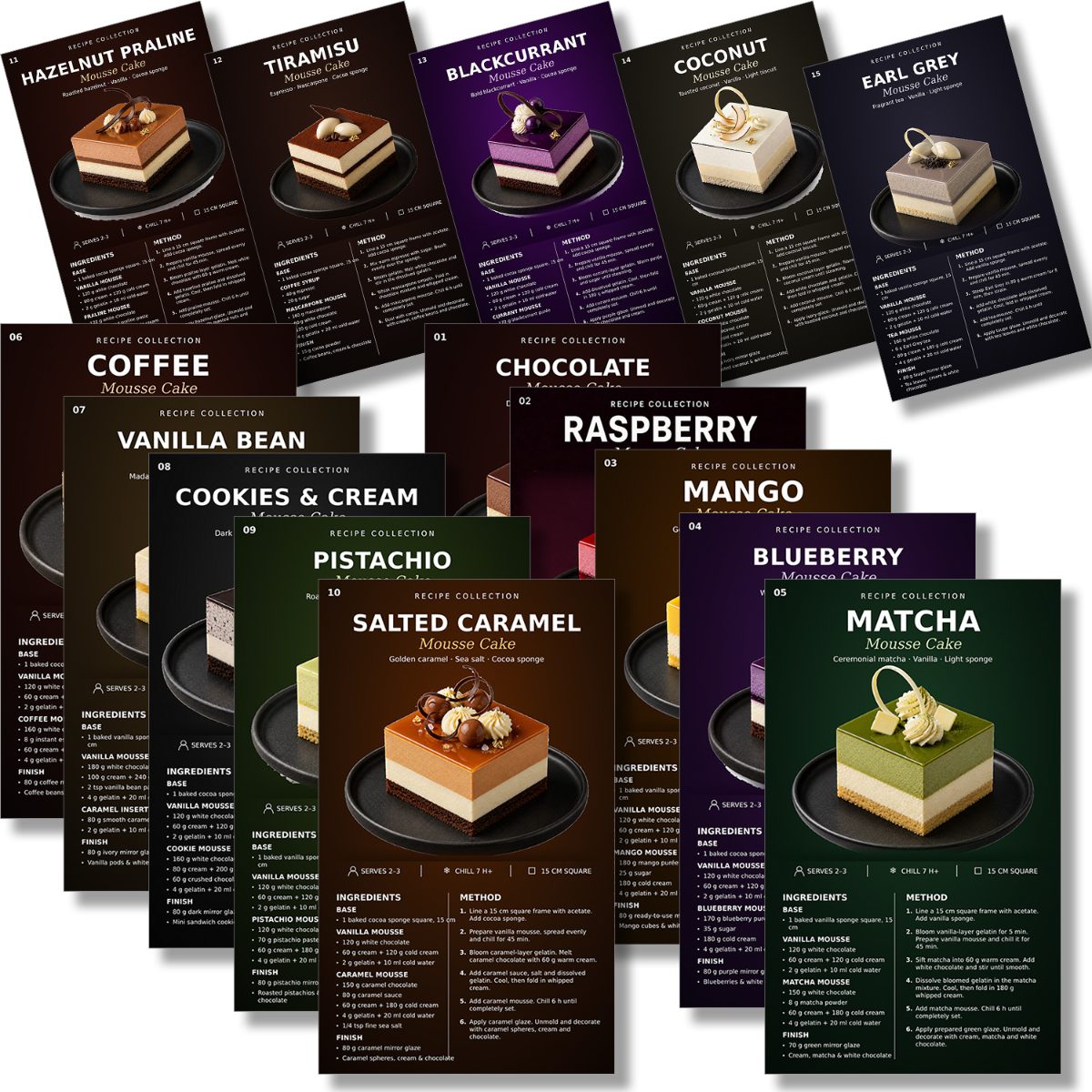 TEMU Mousse Cake Recipe Card Set, 20 Flavors Dessert Baking Cards With Precise Ingredient Amounts & Instructions, Easy No-bake Mousse Cake Guide For