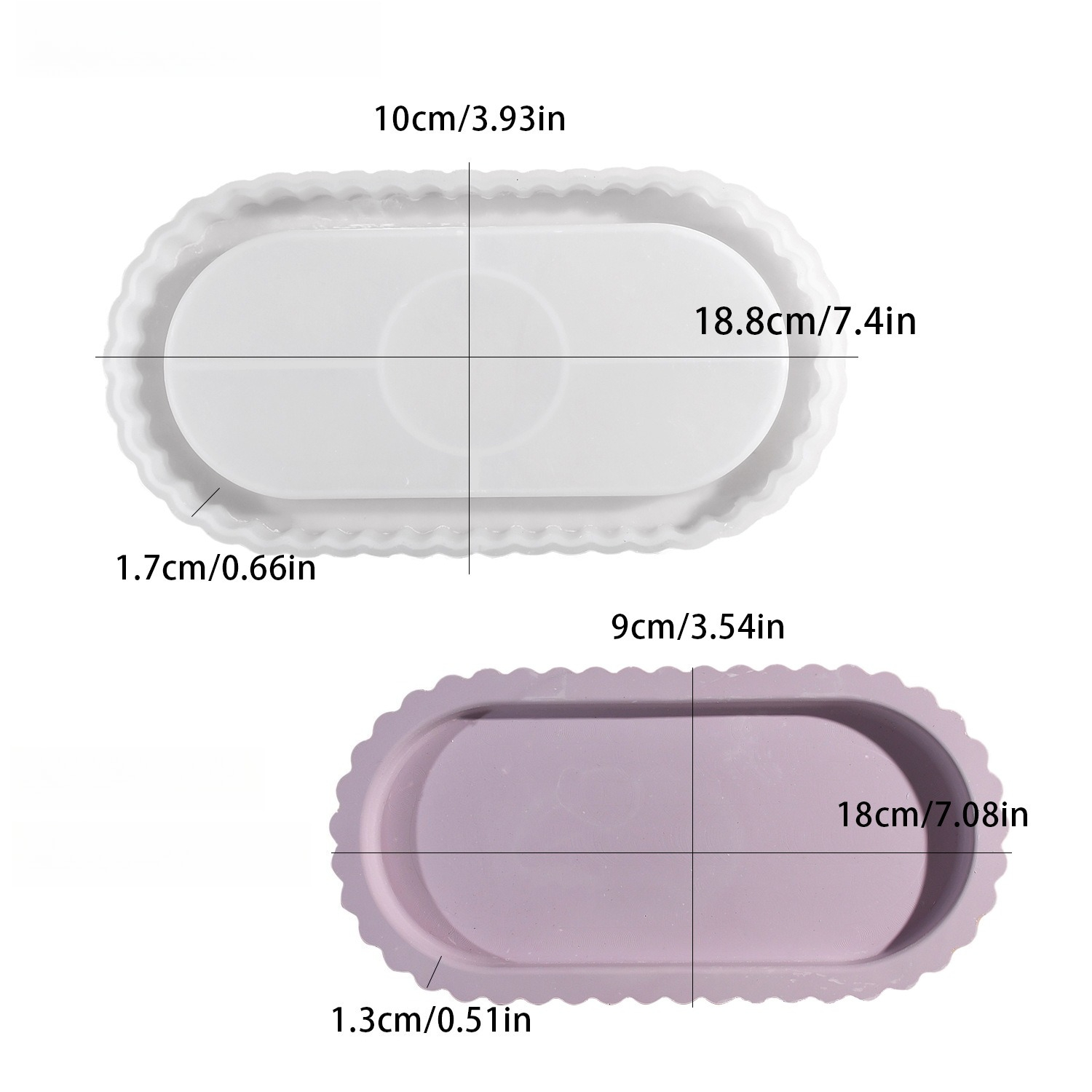 TEMU Stampo in resina e silicone per vassoio ovale con pizzo e cornice ondulato a 3 - per applicazioni con colla, gesso, cemento, stampi per mensole