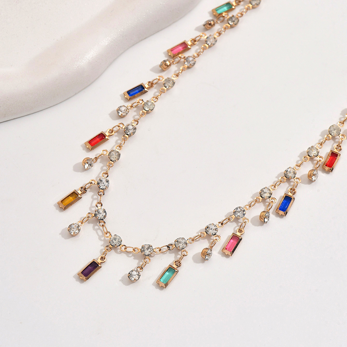 Women's Bohemian Candy-Colored Tassel Chain Necklace, Adjustable Gift