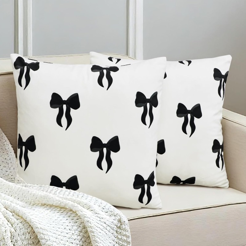 TEMU 2pcs Black Bow Pillow Covers, Plush Bowknot Aesthetic Decor For Bed Sofa Couch, Fall Christmas