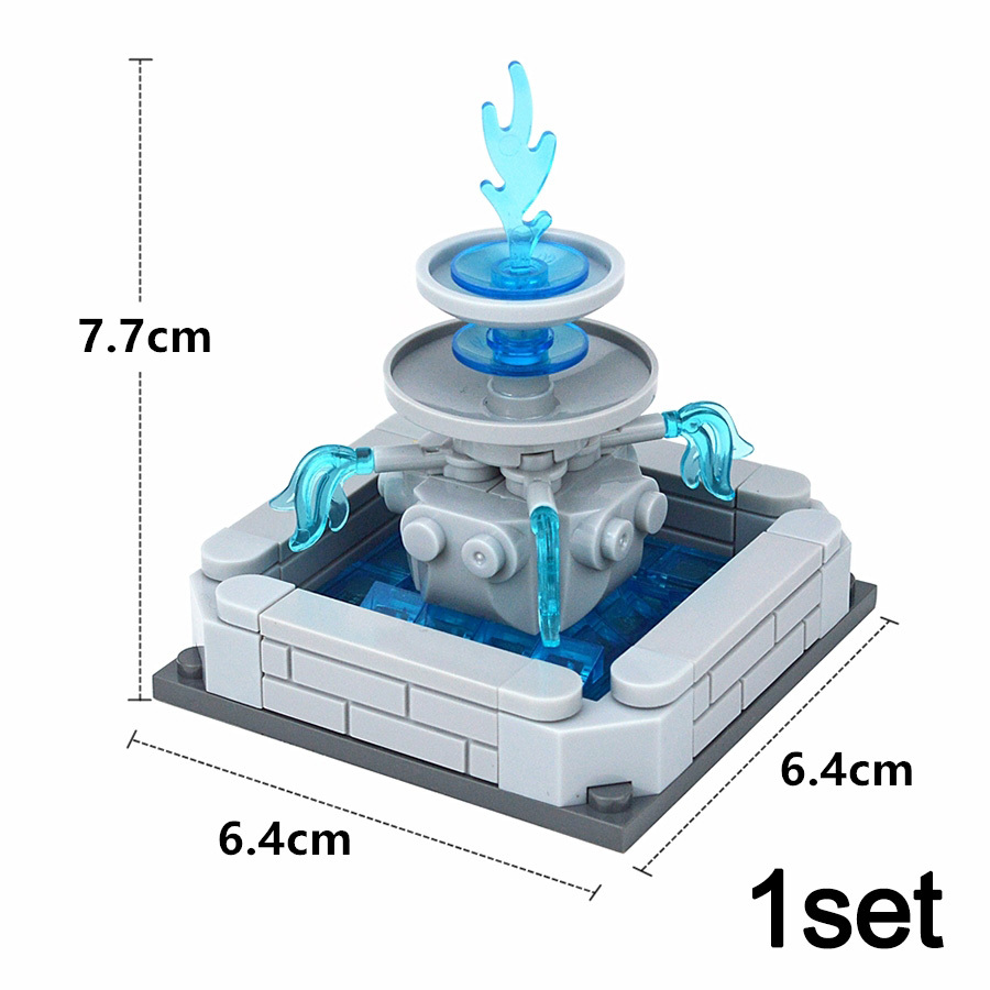 Moc Fountain Bricks Park Additions Water Statue Building Blocks Educational Kid Toys