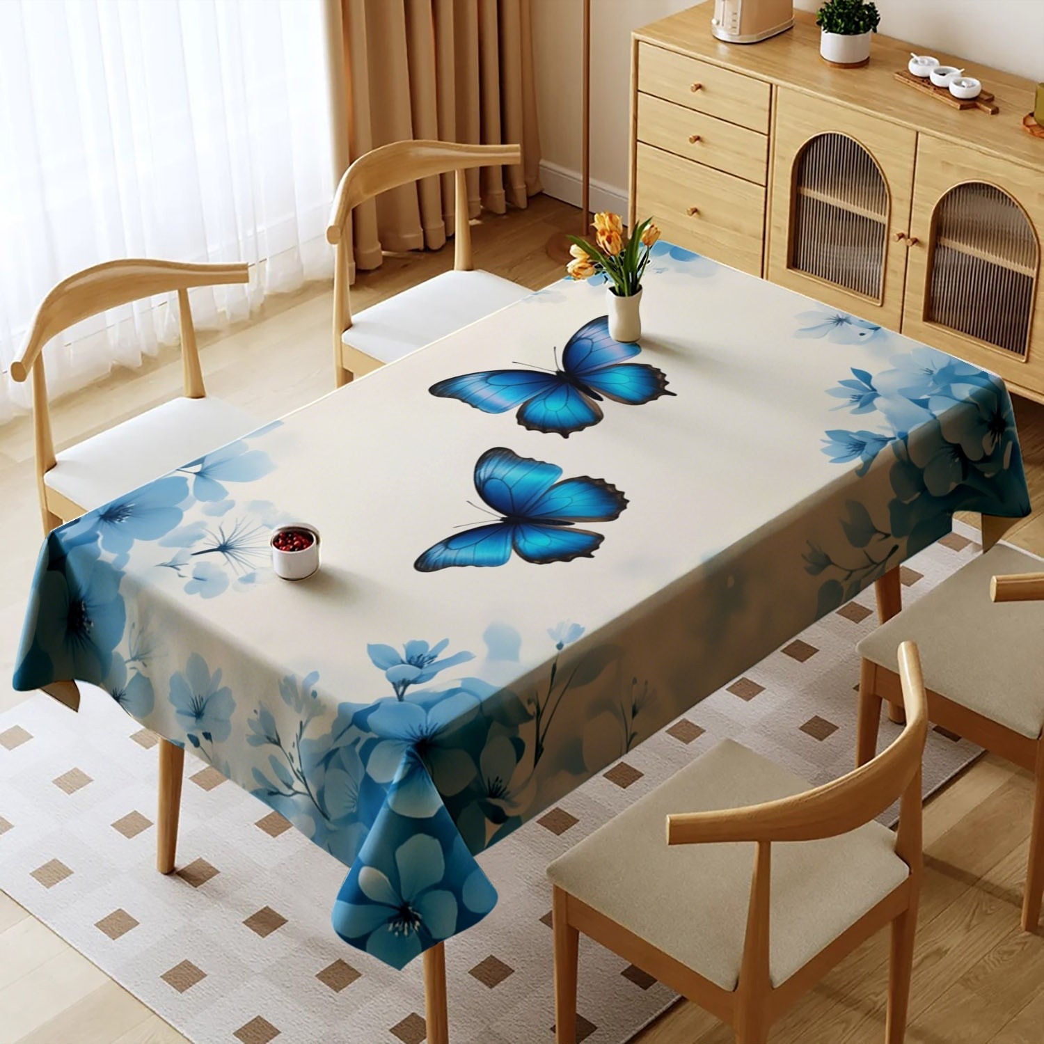 TEMU 1pc Floral Tablecloth, Rectangular, , Easy To Clean, Suitable For Daily Use, Holidays, Anniversaries, Restaurants, Kitchen, Background Wall,