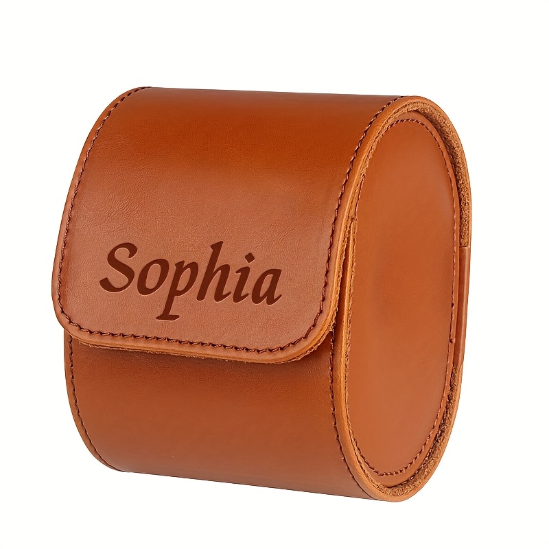 TEMU Custom Engraved Oval Case With Detachable Velvet Lining - Personalized Men's Watch Travel Storage Box, For Father's Day, Christmas, Valentine's