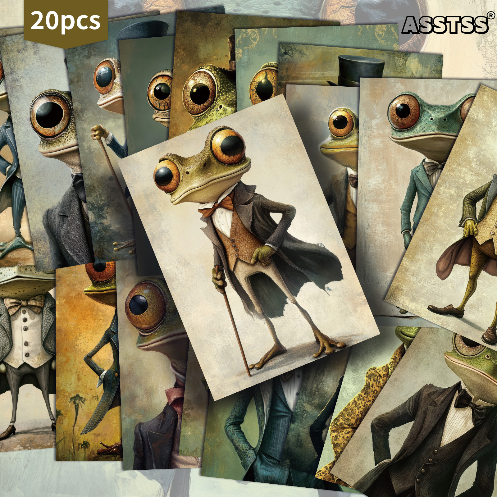 TEMU 20-pack Asstss Vintage Anthropomorphic Frog Postcards - 4x6 Inches Retro Junk Journal Supplies, Classic Pinup Illustrations Collectible
