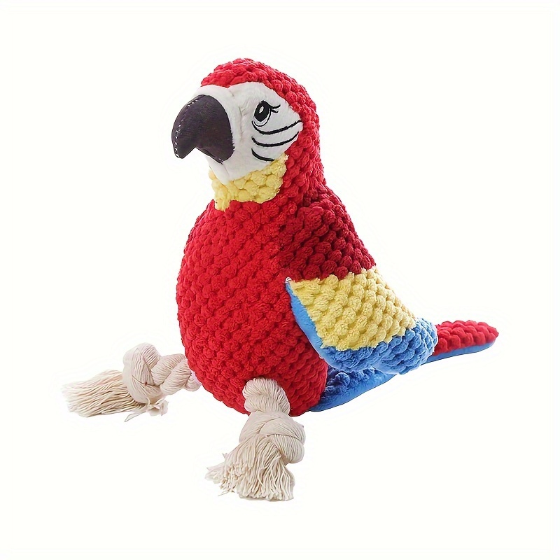 TEMU di pappagallo in peluche resistente alla masticazione per masticatori potenti �� Ali mobili e cigolio incorporato, scanalature per la pulizia dei