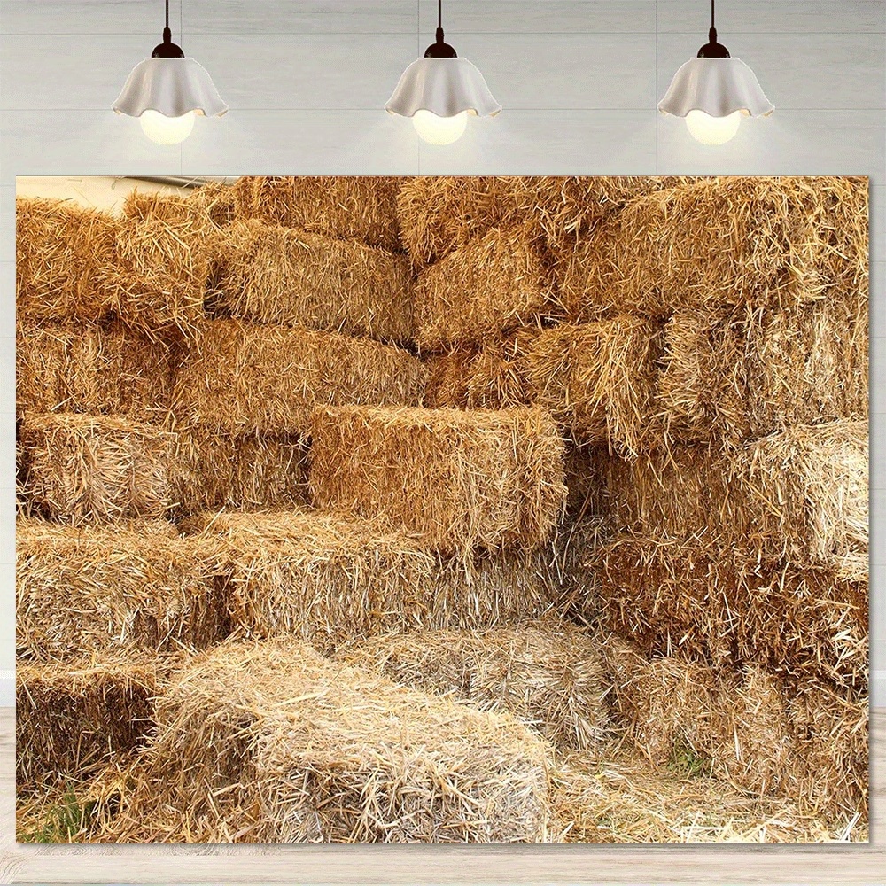 TEMU 1pc Photography Backdrop - Rustic Barn Scene With Golden Hay Bales, Ideal For Thanksgiving, Weddings, - 90.55x70.86 Inch, Polyester Fabric, No