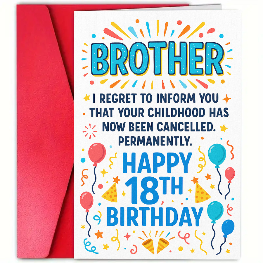 TEMU 1pc Funny 18th Birthday Card For Brother Humorous Adult Celebration Greeting Card Perfect For Birthday Party And Special Milestones Gift From