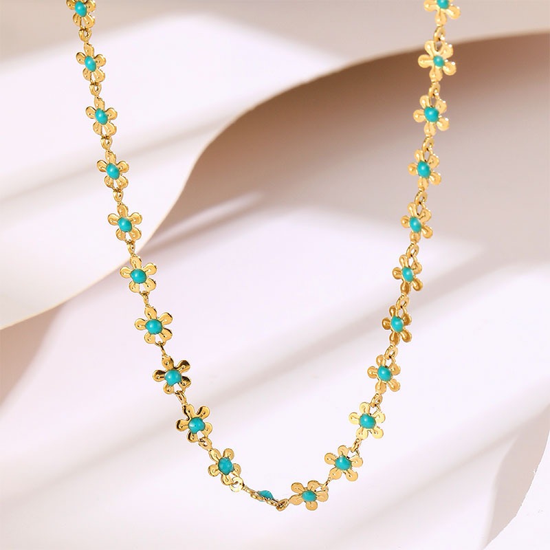TEMU Collana a smaltata blu in acciaio inossidabile monopezzo, collana a turchese in stile delicato, margherita squisita, accessorio d' per outfit