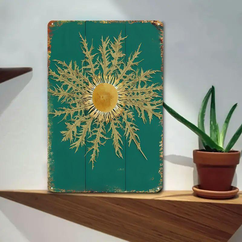 TEMU Letrero de Hierro Vintage para Pared - 30.48X20.32Cm Diseño Floral de Sol, Verde con Dorados, Decoración Duradera de Hierro para