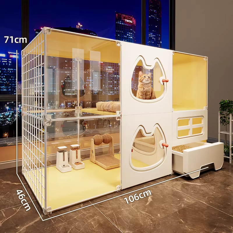 TEMU 大型マルチルーム 猫用ケージヴィラ 複数匹対応 - モジュラー式 屋内キャットハウス 猫砂システム付き /リビン/バスルーム 組み立て式 省スペースキャビネット 大型猫・子猫向け