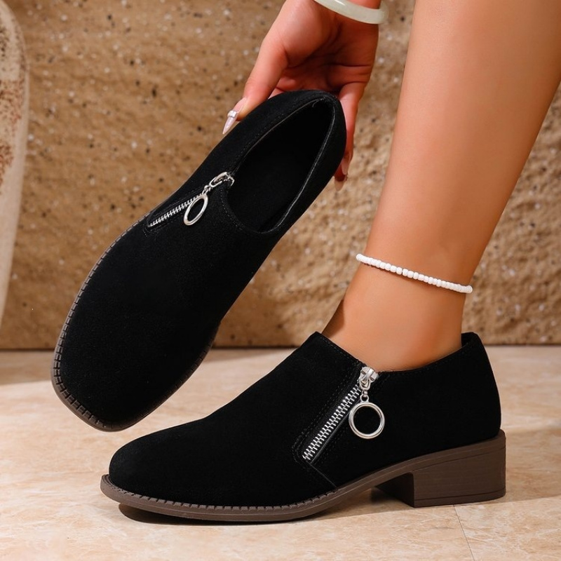 Cross Border Plus Size Retro Mid Size Single Shoes For Women's Autumn New Style, Side Zipper Deep Mouth Single Shoes In Stock, Women Shoes