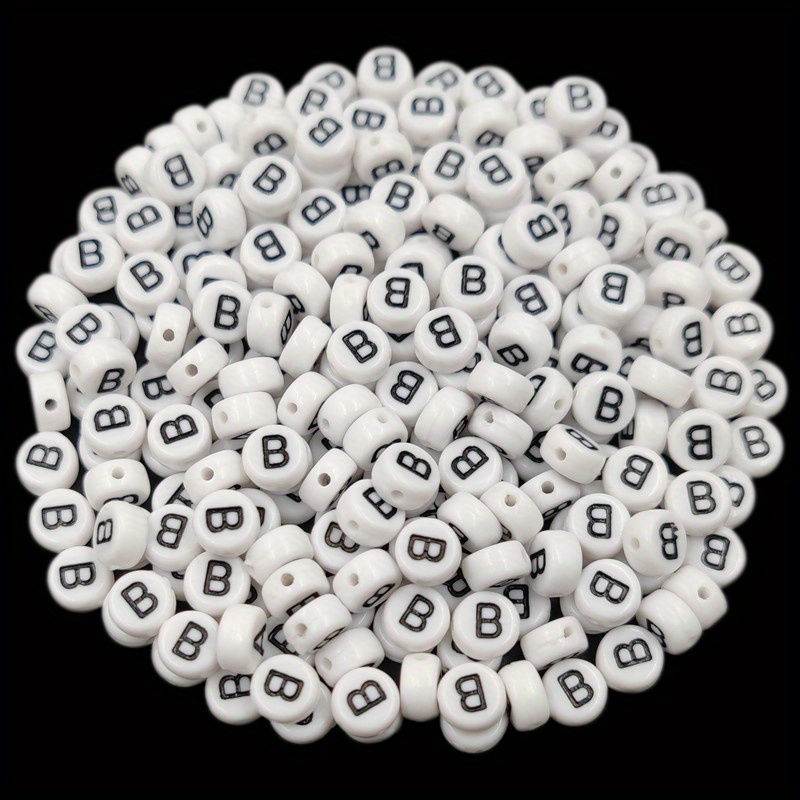 Image of 2d Flat - 100pcs Of 7mm Black And White Acrylic Flat Round Beads Featuring The Of Alphabet, Perfect For Jewelry Such As Necklaces And Bracelets