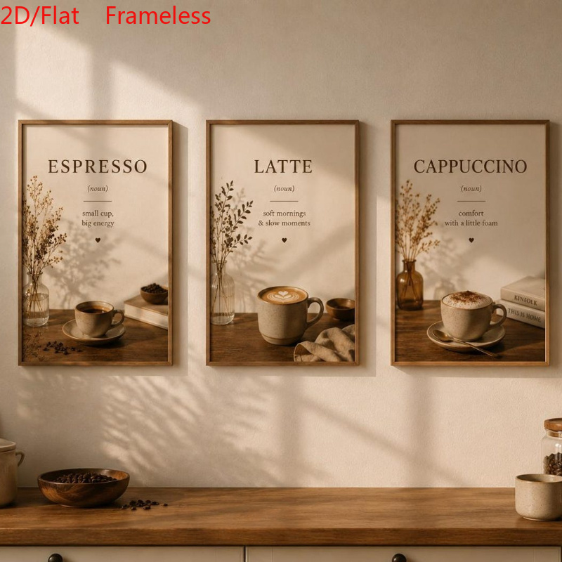TEMU 2d Flat, 2d/flat Coffee Wall Art Set Of 3, Espresso Latte Cappuccino Prints, Neutral Kitchen Decor, Bar Posters, Minimalist Cafe Wall Art,
