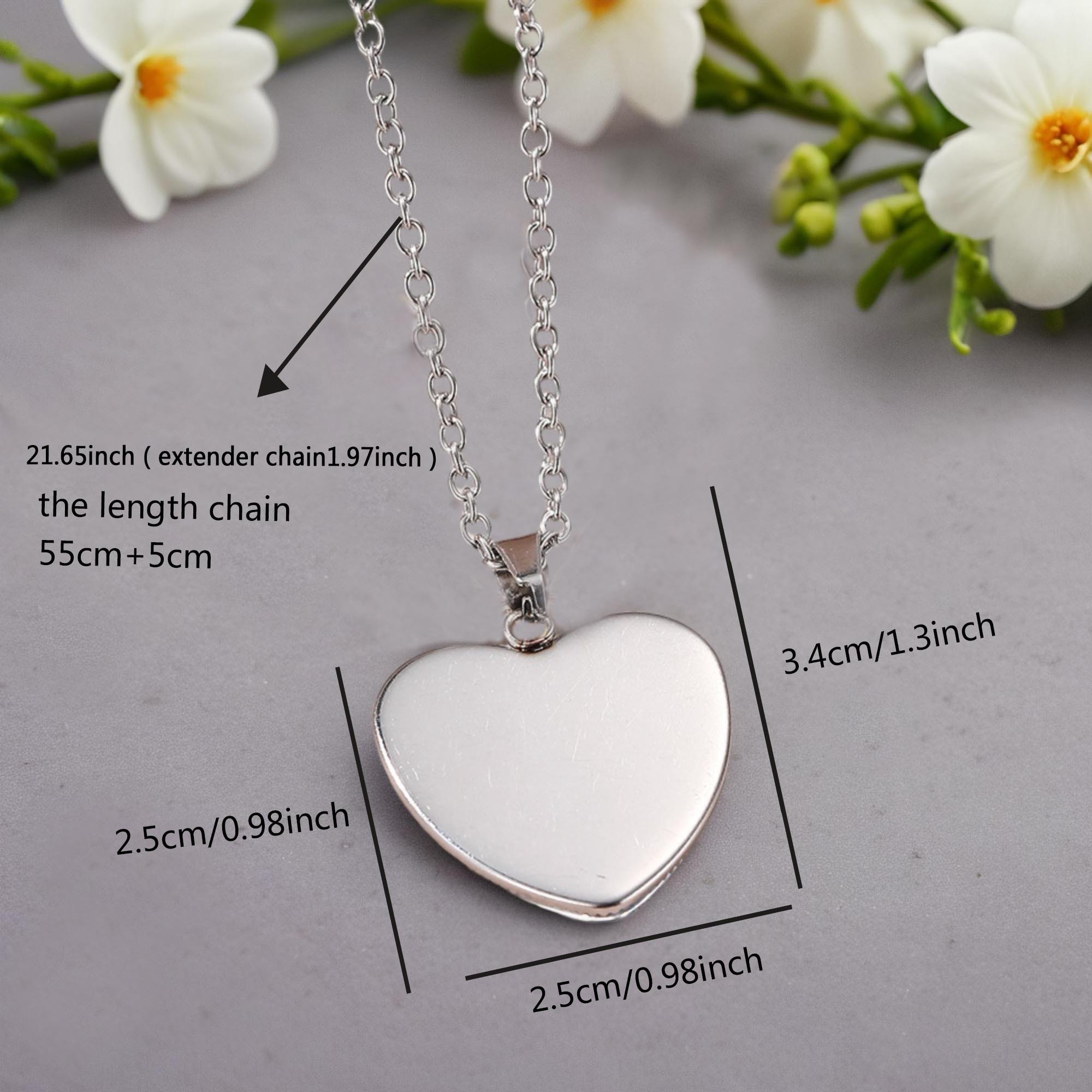 Yin Yang Heart Shaped Glass Dome Pendant Necklace, Handmade